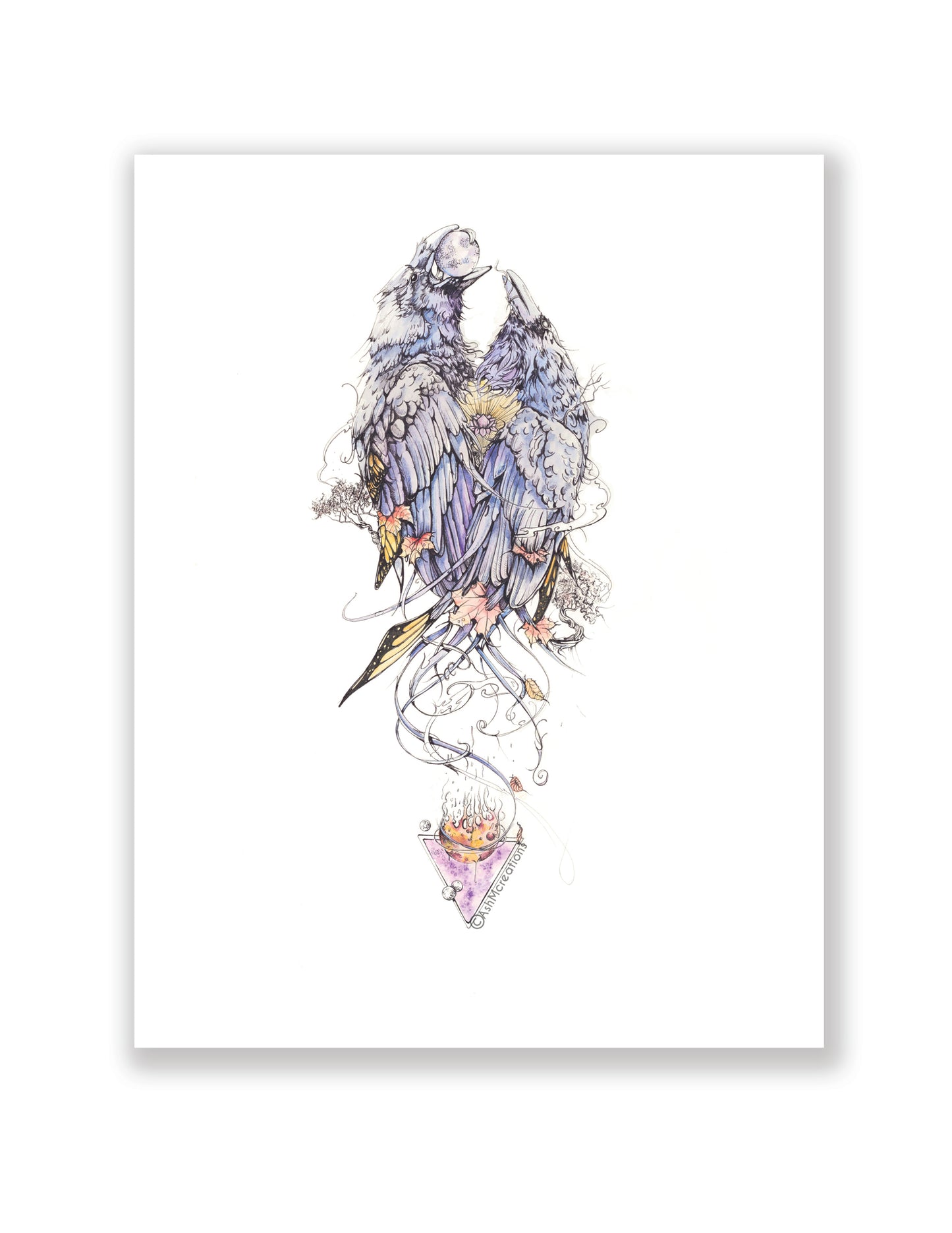 Moon Raven art print 9x11in